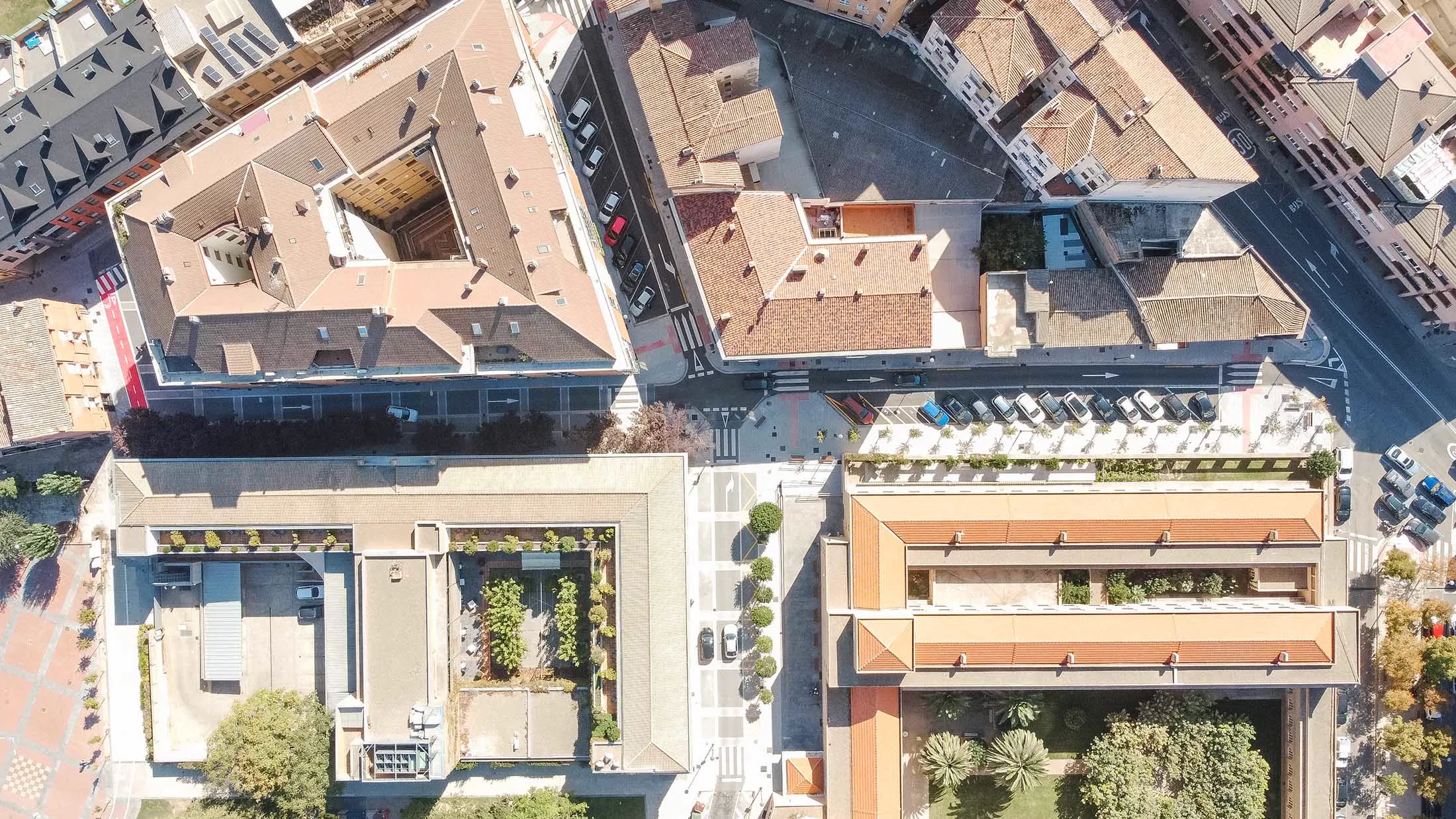 Vista aérea general de la zona reurbanizada integrada en el casco de Tudela